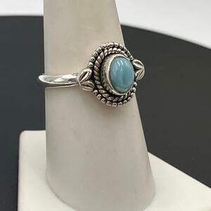 Natural Larimar Ring 925 Sterling Silver‎ Handmade Oval Cabochon Gemstone Sz 8